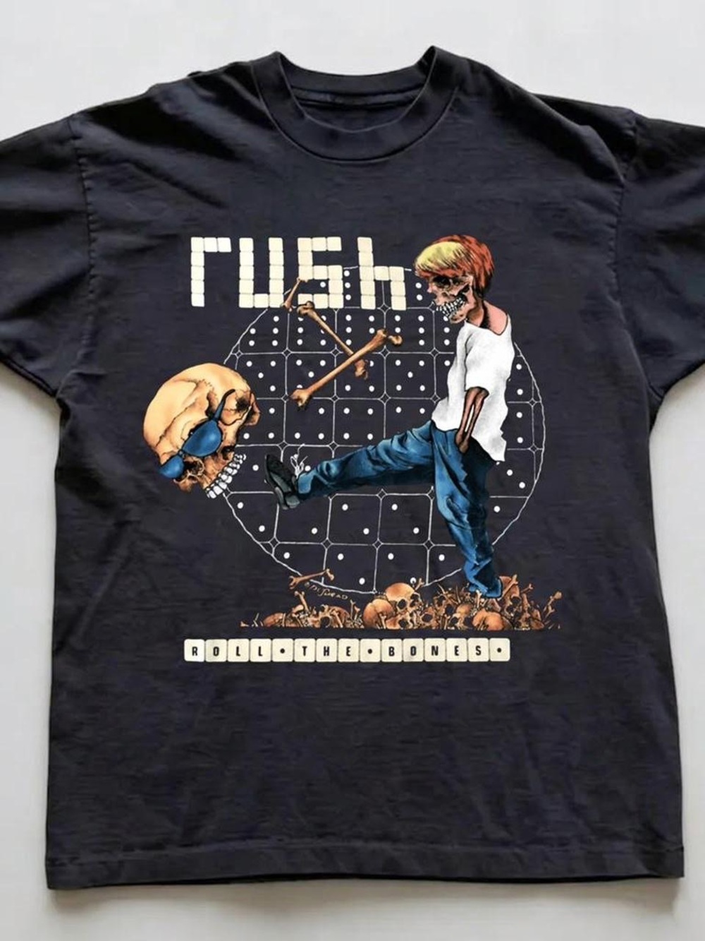 Gildan Black 'Roll the Bones' Graphic Tee with Multicolor Print